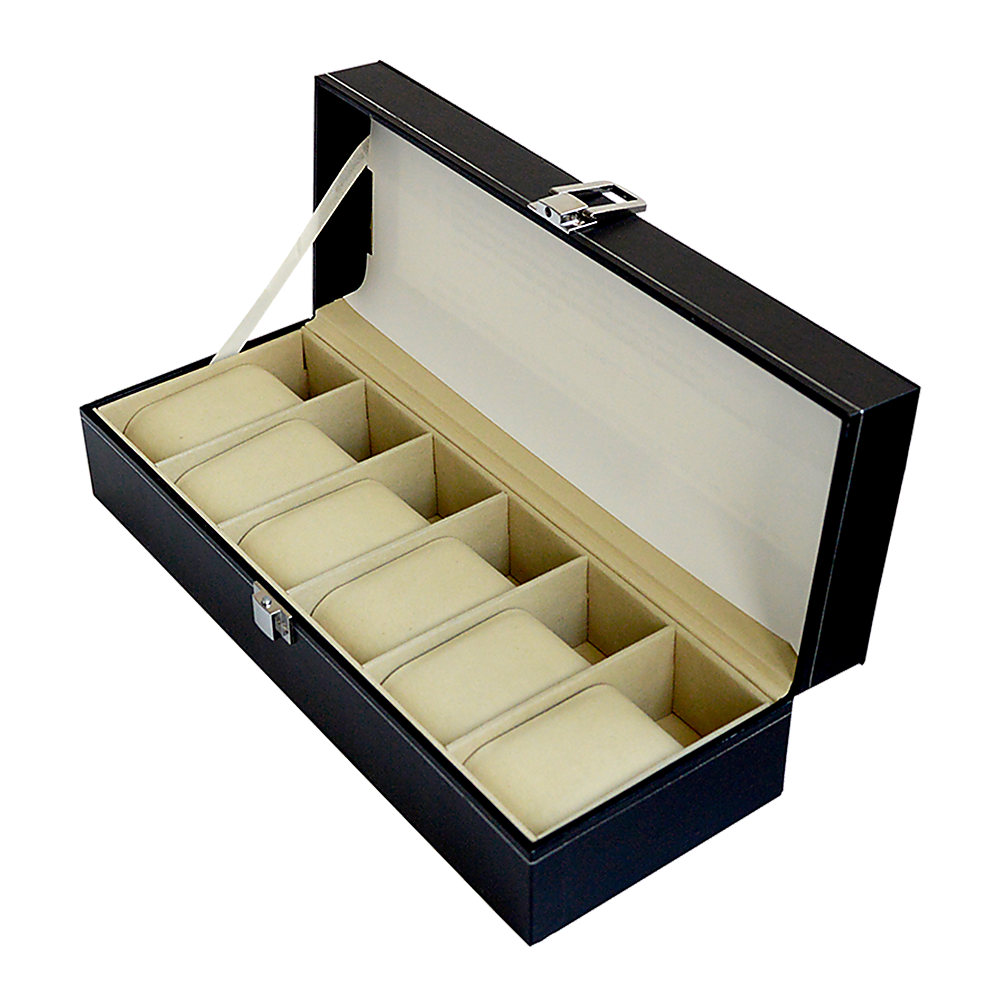 6 Slot Mens Watch Display Case Box Black PU Leather-Watch Accessories-PEROZ Accessories