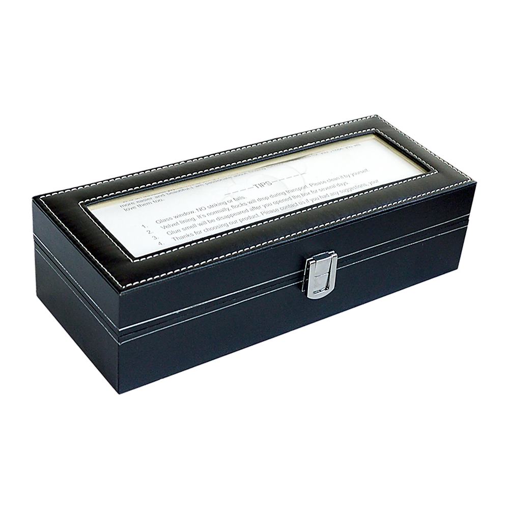 6 Slot Mens Watch Display Case Box Black PU Leather-Watch Accessories-PEROZ Accessories