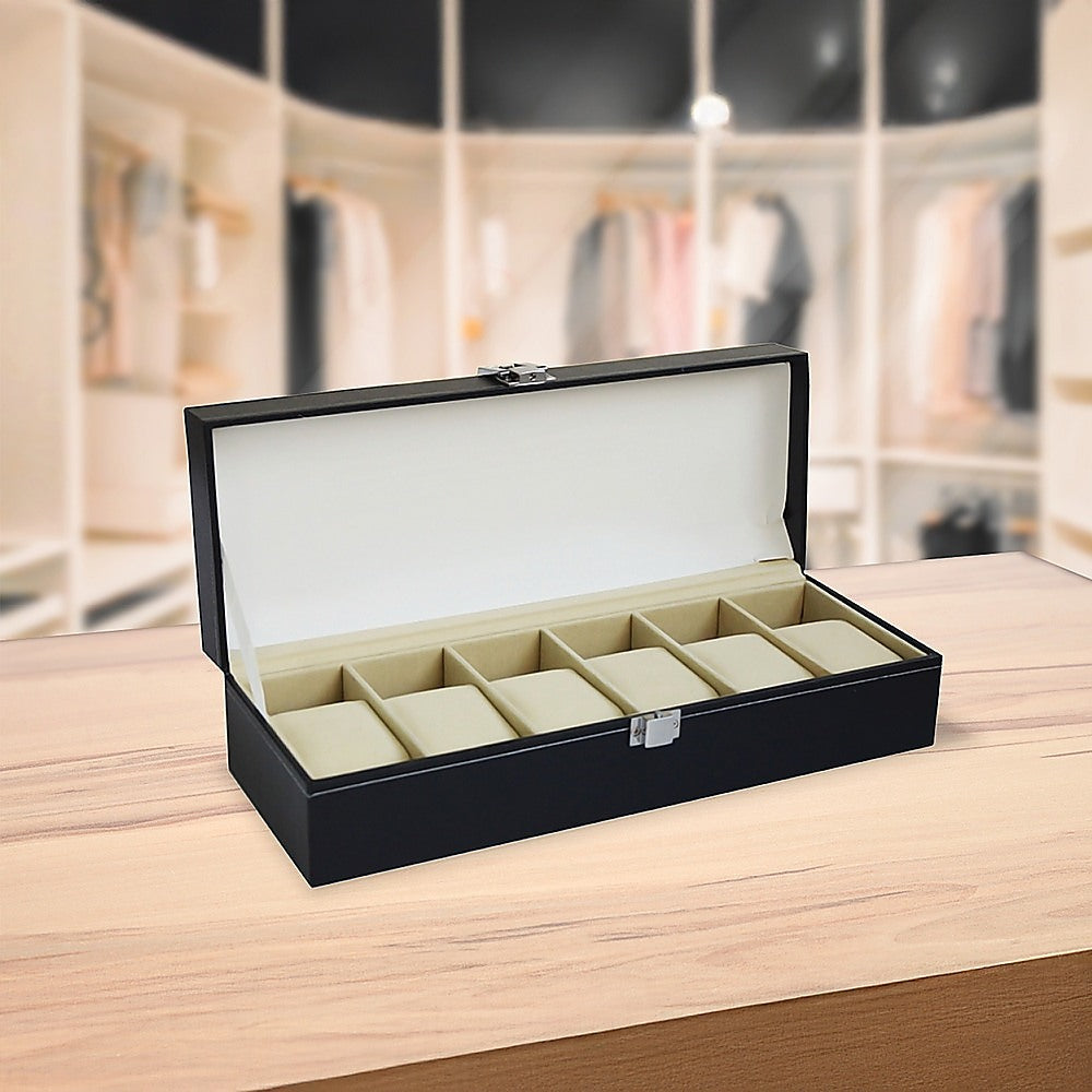 6 Slot Mens Watch Display Case Box Black PU Leather-Watch Accessories-PEROZ Accessories