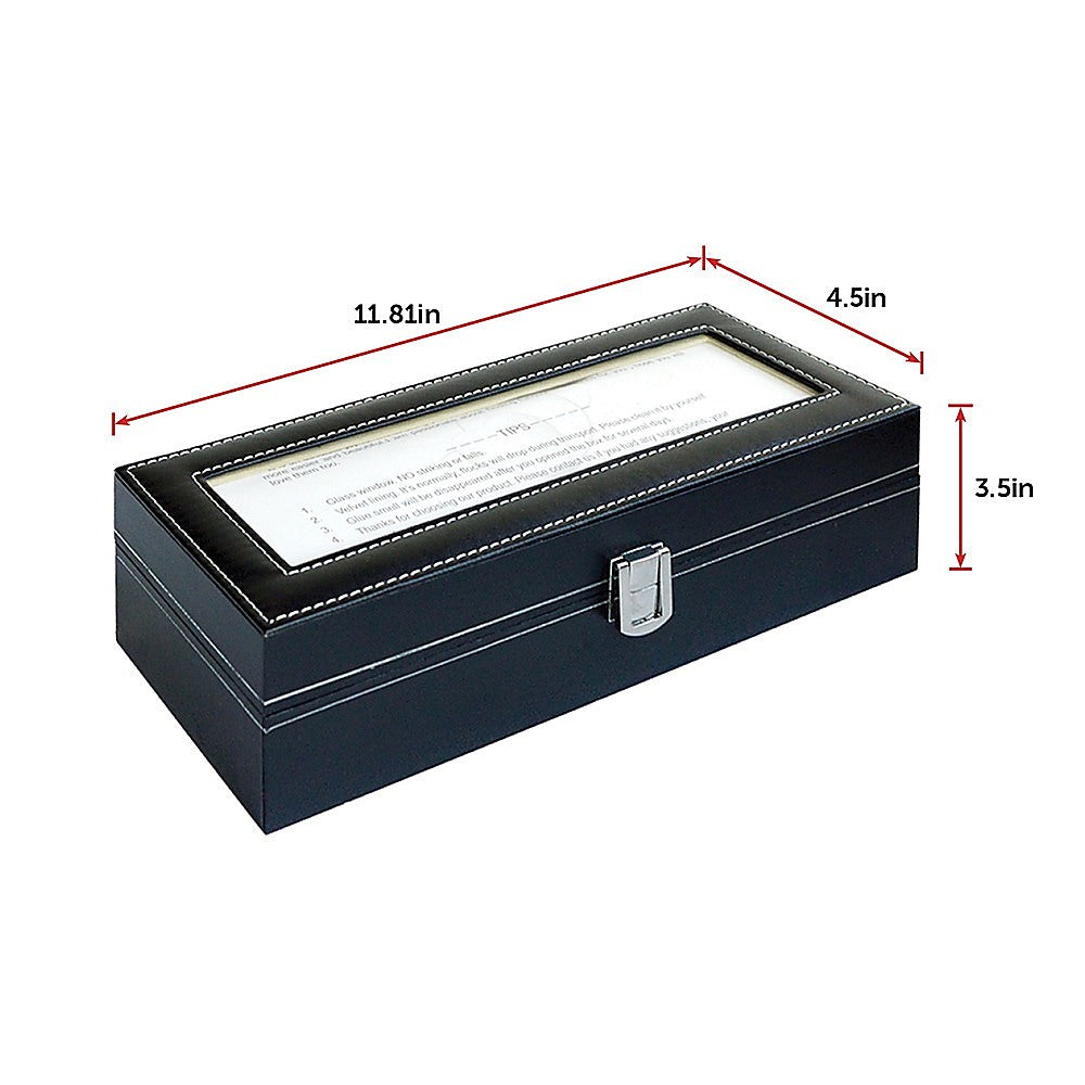 6 Slot Mens Watch Display Case Box Black PU Leather-Watch Accessories-PEROZ Accessories