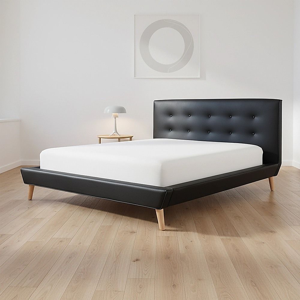 Queen PU Leather Deluxe Bed Frame Black-Furniture > Bedroom-PEROZ Accessories