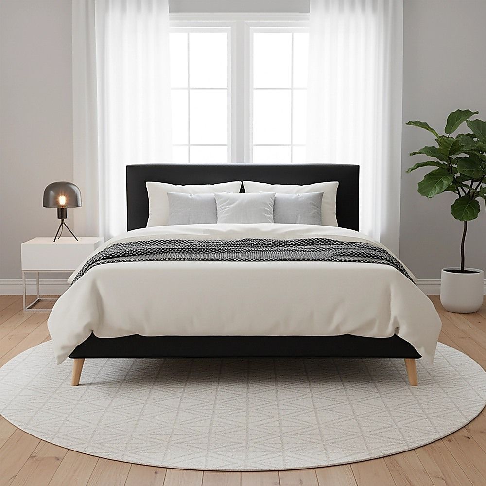 Queen PU Leather Deluxe Bed Frame Black-Furniture > Bedroom-PEROZ Accessories