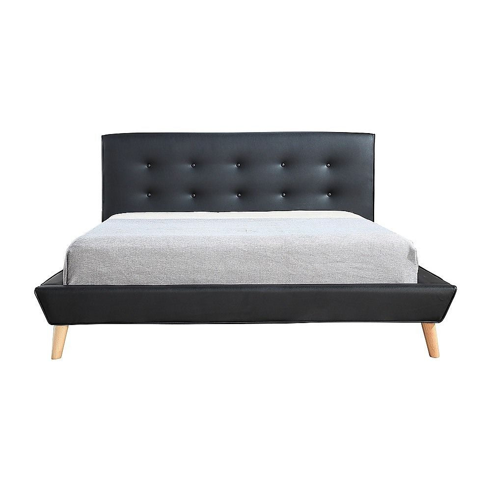 Queen PU Leather Deluxe Bed Frame Black-Furniture > Bedroom-PEROZ Accessories