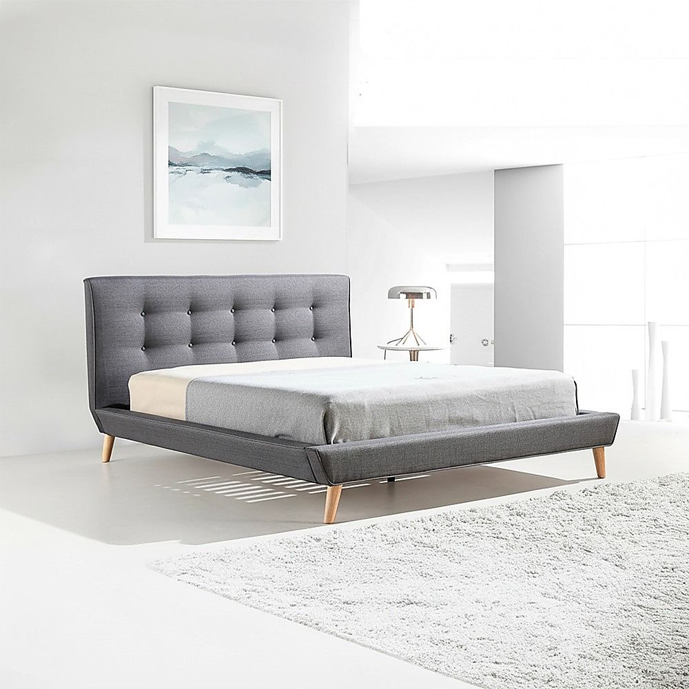 Double Linen Fabric Deluxe Bed Frame Grey-Furniture > Bedroom-PEROZ Accessories