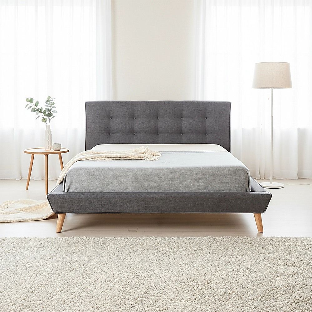 Double Linen Fabric Deluxe Bed Frame Grey-Furniture > Bedroom-PEROZ Accessories
