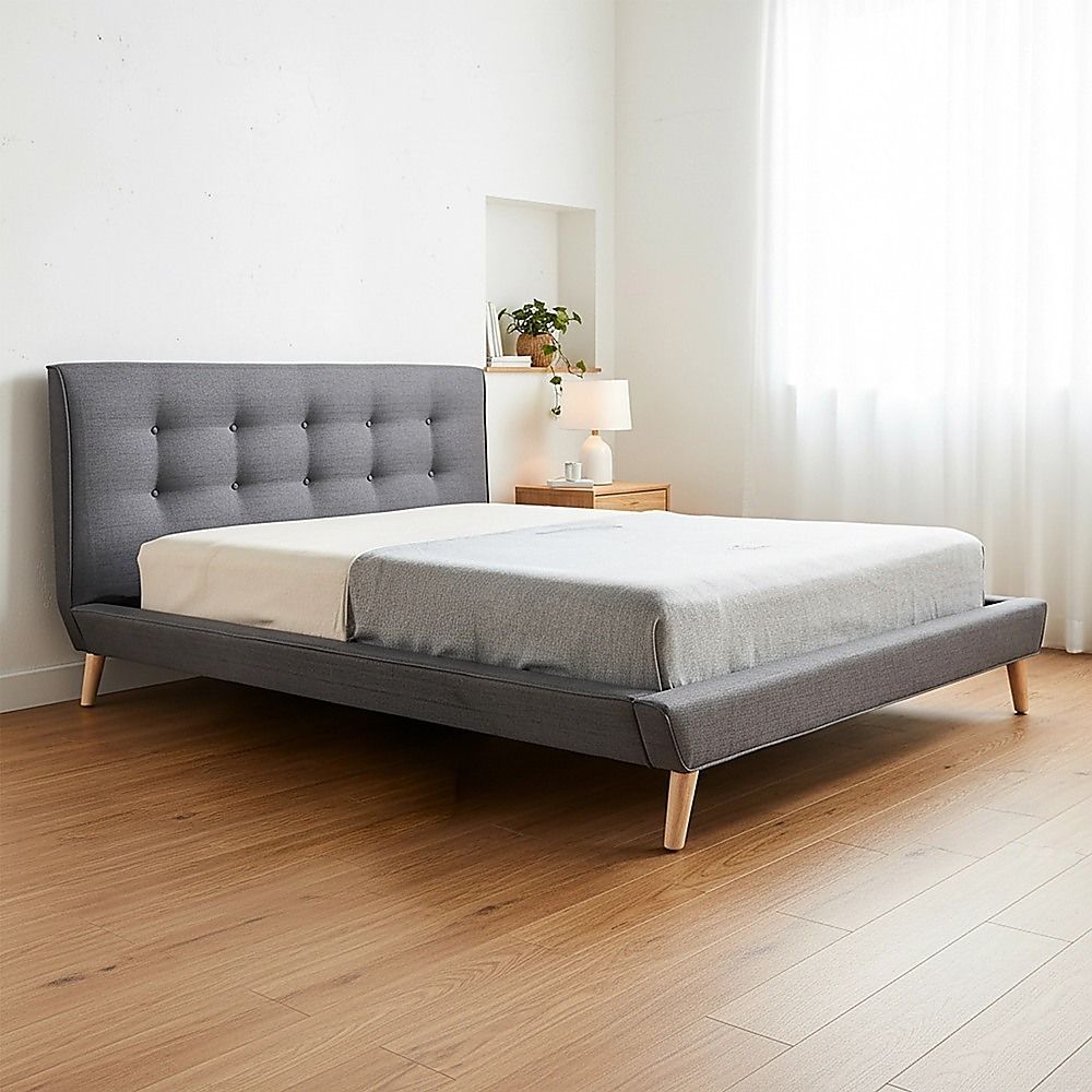 Double Linen Fabric Deluxe Bed Frame Grey-Furniture > Bedroom-PEROZ Accessories