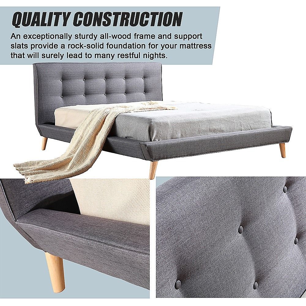 Double Linen Fabric Deluxe Bed Frame Grey-Furniture > Bedroom-PEROZ Accessories