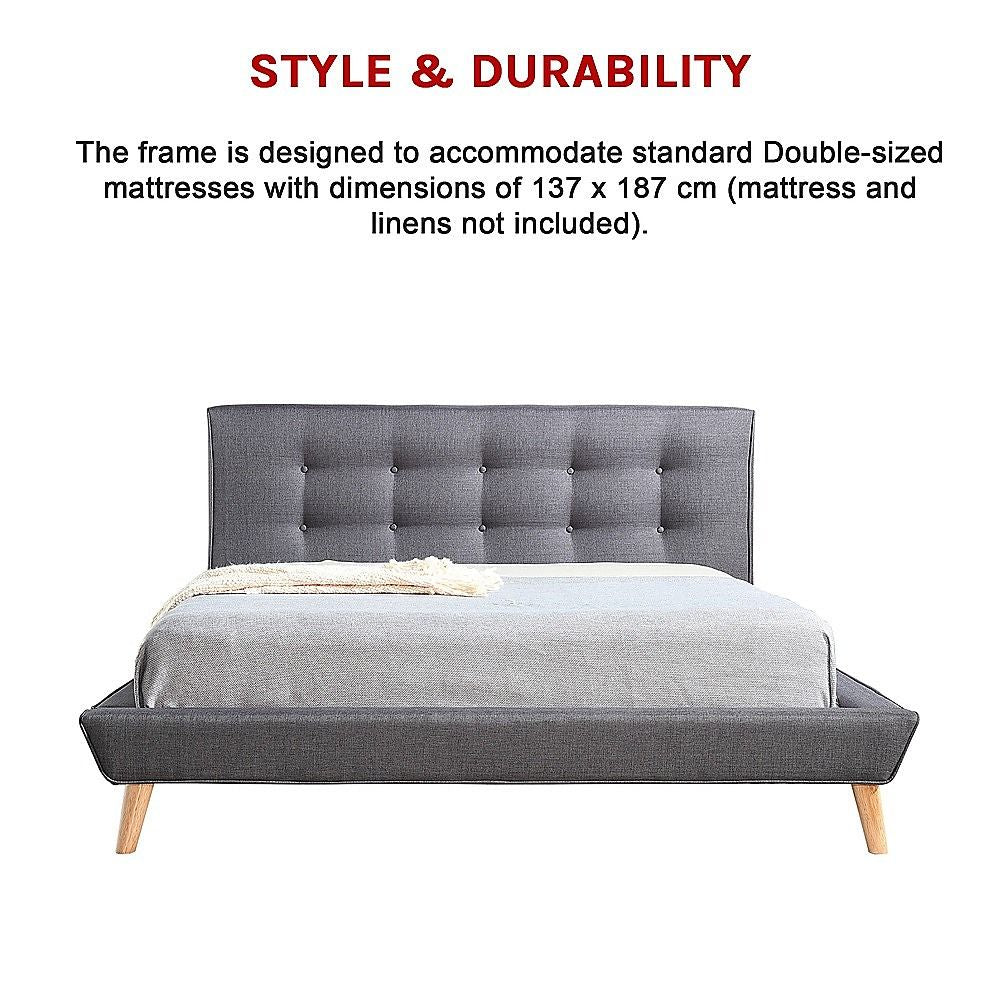 Double Linen Fabric Deluxe Bed Frame Grey-Furniture > Bedroom-PEROZ Accessories