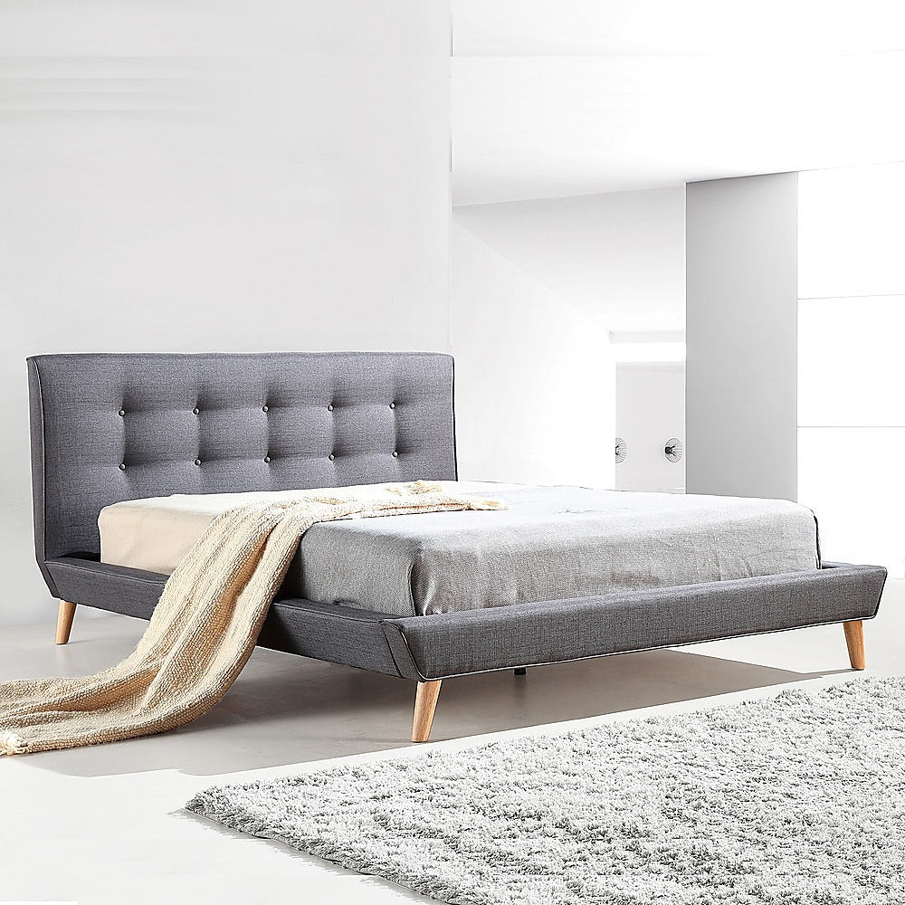 Double Linen Fabric Deluxe Bed Frame Grey-Furniture > Bedroom-PEROZ Accessories