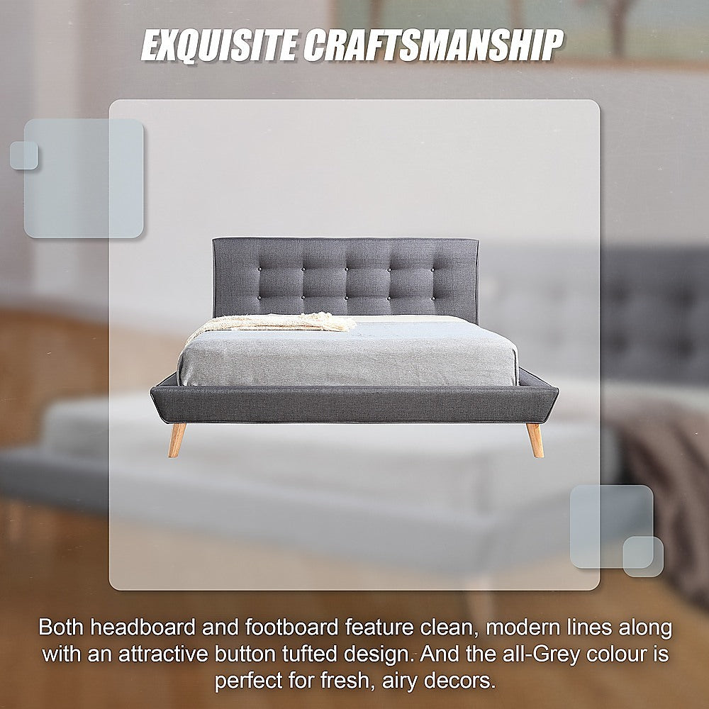 Double Linen Fabric Deluxe Bed Frame Grey-Furniture > Bedroom-PEROZ Accessories