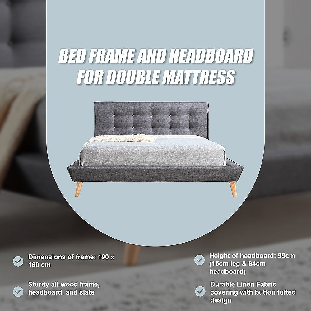 Double Linen Fabric Deluxe Bed Frame Grey-Furniture > Bedroom-PEROZ Accessories