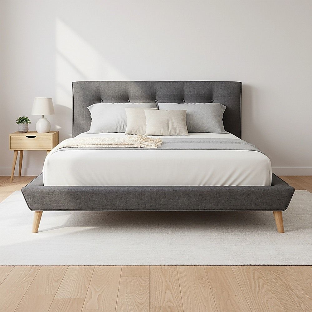 Queen Linen Fabric Deluxe Bed Frame Grey-Bed Frames-PEROZ Accessories