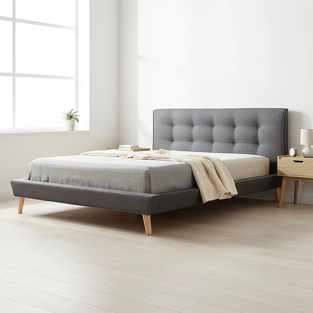 Queen Linen Fabric Deluxe Bed Frame Grey-Bed Frames-PEROZ Accessories