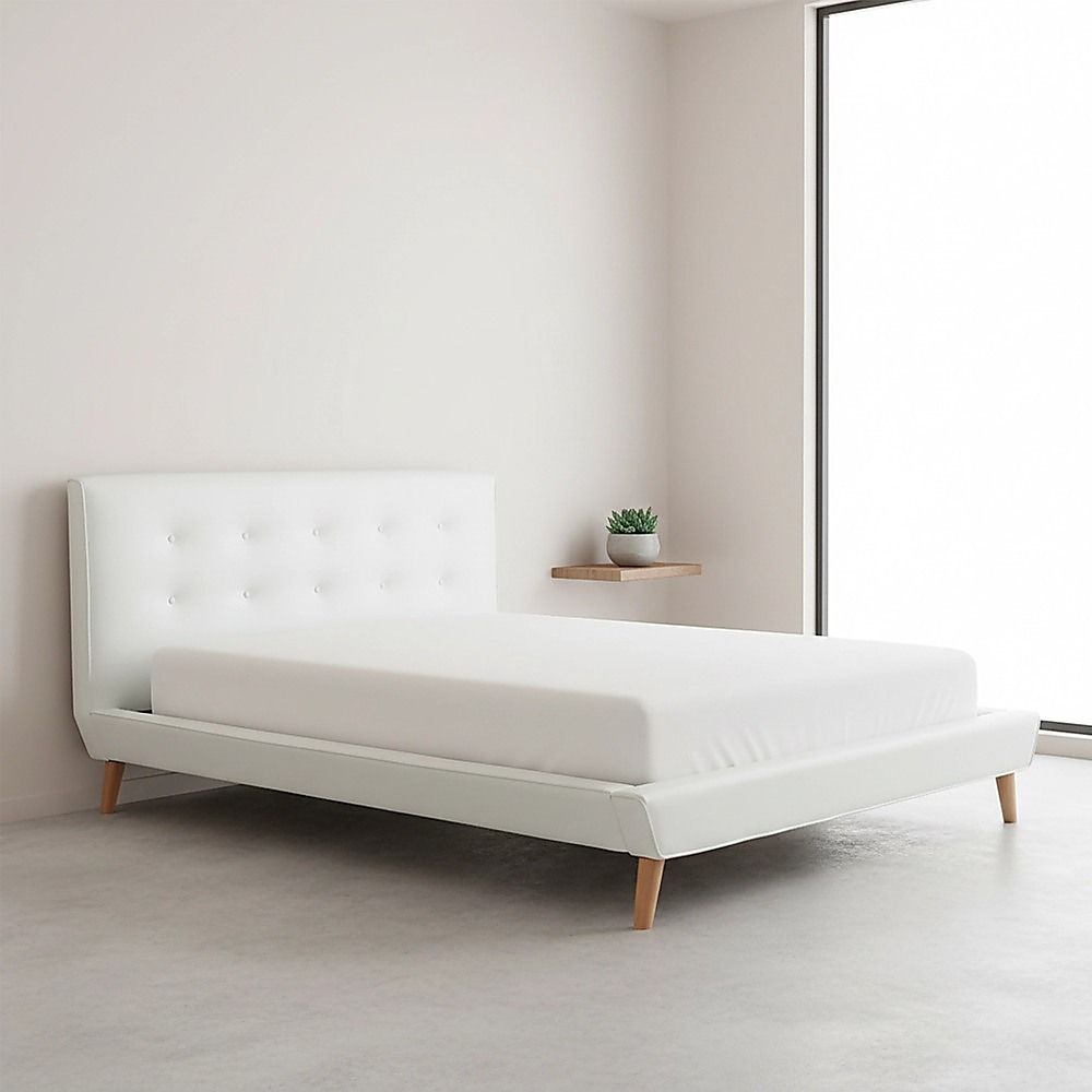 Queen PU Leather Deluxe Bed Frame White-Furniture > Bedroom-PEROZ Accessories