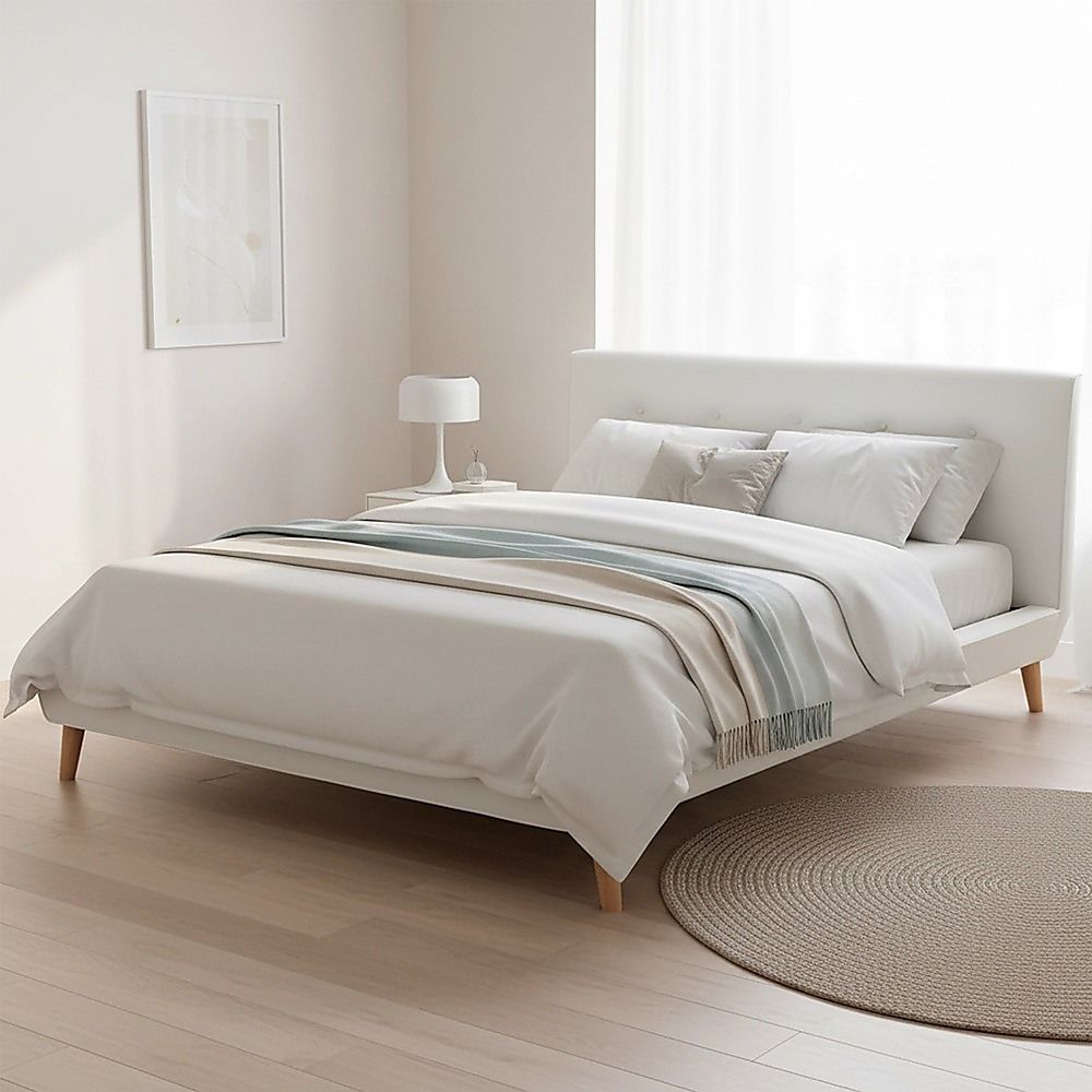 Queen PU Leather Deluxe Bed Frame White-Furniture > Bedroom-PEROZ Accessories