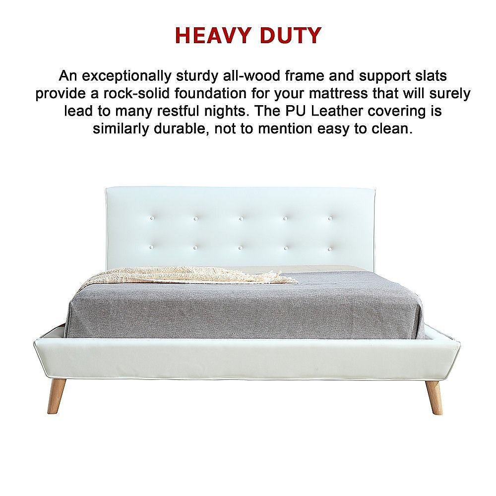 Queen PU Leather Deluxe Bed Frame White-Furniture > Bedroom-PEROZ Accessories
