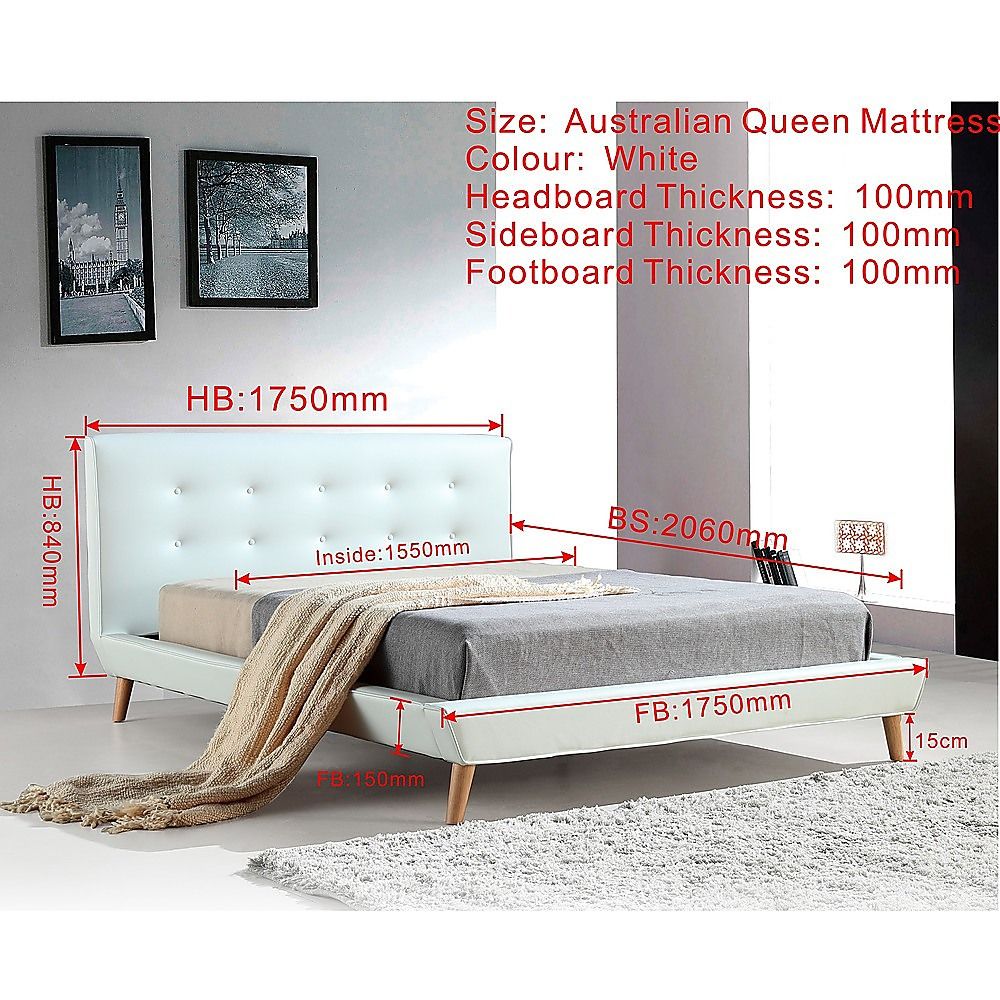 Queen PU Leather Deluxe Bed Frame White-Furniture > Bedroom-PEROZ Accessories