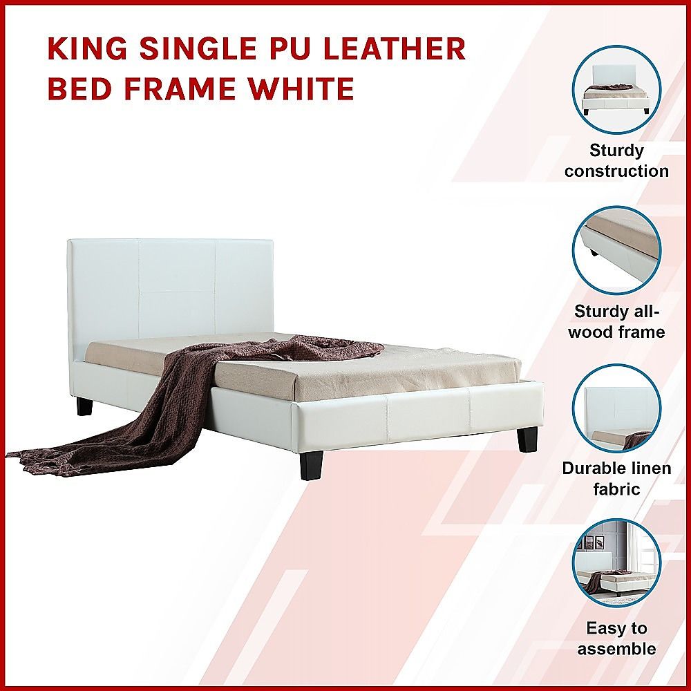 King Single PU Leather Bed Frame White-Bed Frames-PEROZ Accessories