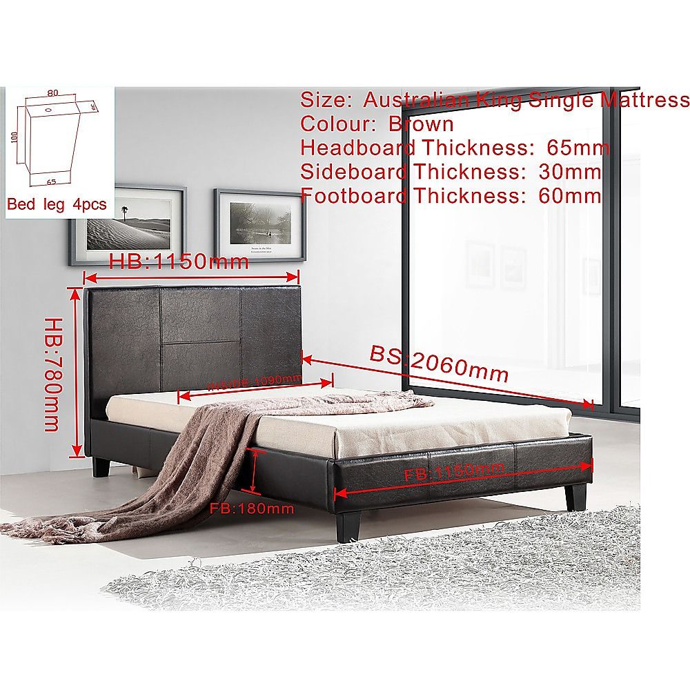 King Single PU Leather Bed Frame Brown-Bed Frames-PEROZ Accessories