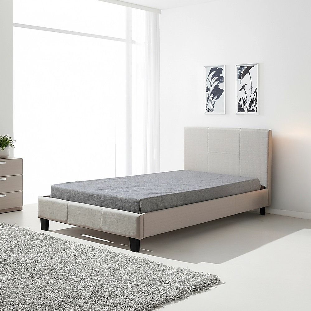 King Single Linen Fabric Bed Frame Beige-Bed Frames-PEROZ Accessories