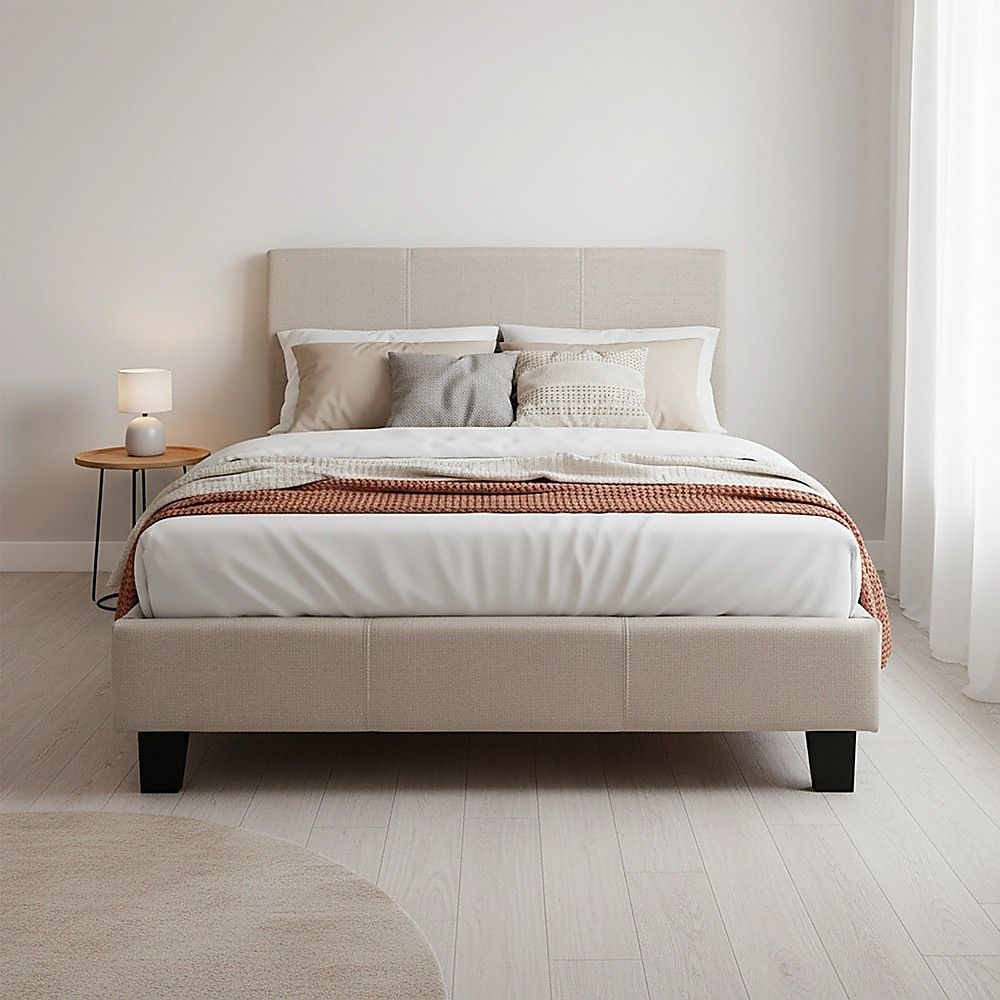 King Single Linen Fabric Bed Frame Beige-Bed Frames-PEROZ Accessories