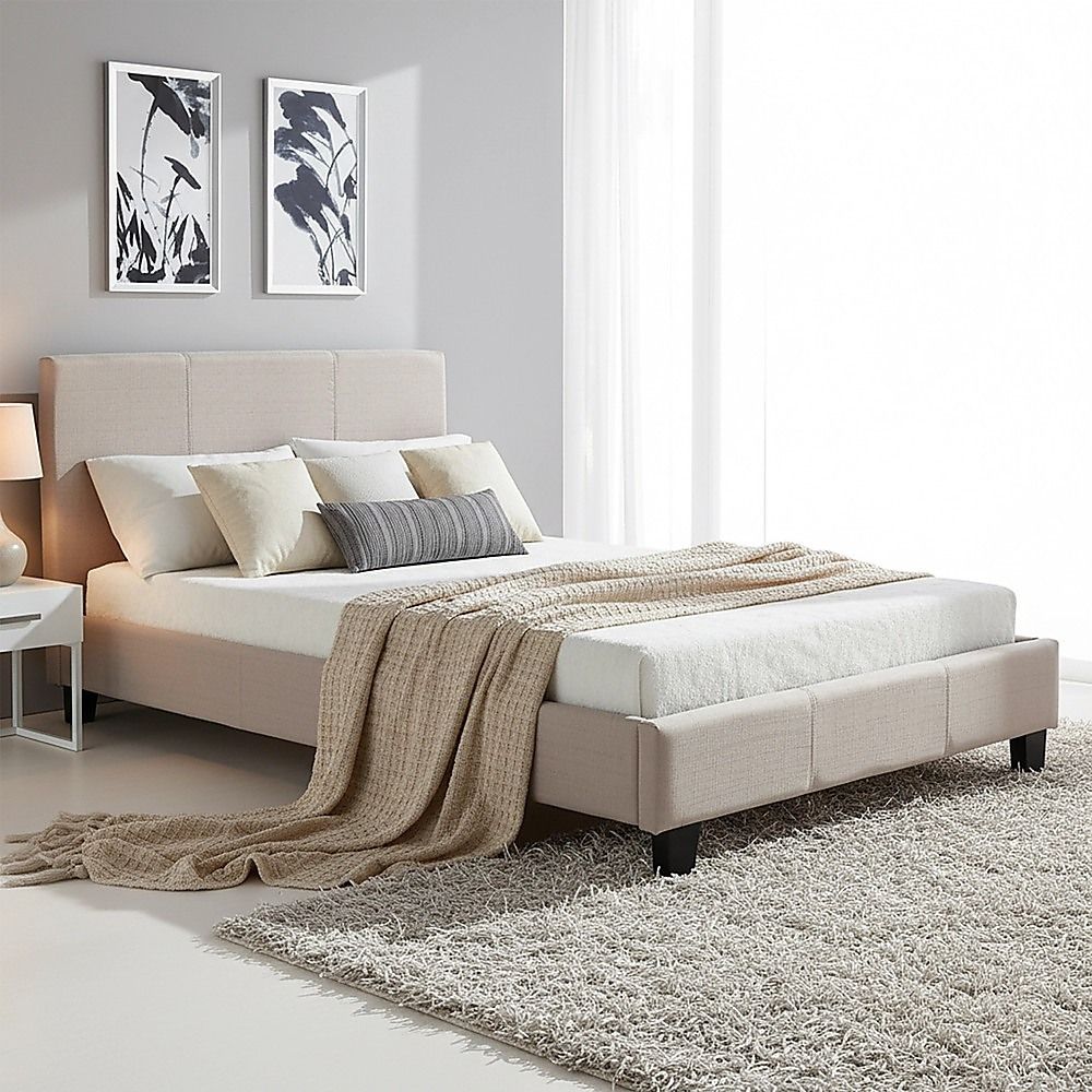 King Single Linen Fabric Bed Frame Beige-Bed Frames-PEROZ Accessories