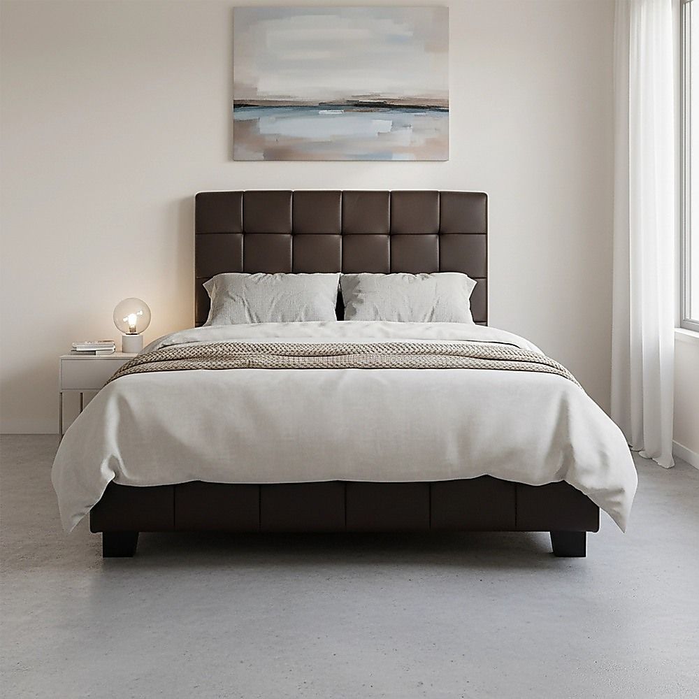 King Single PU Leather Deluxe Bed Frame Brown-Bed Frames-PEROZ Accessories