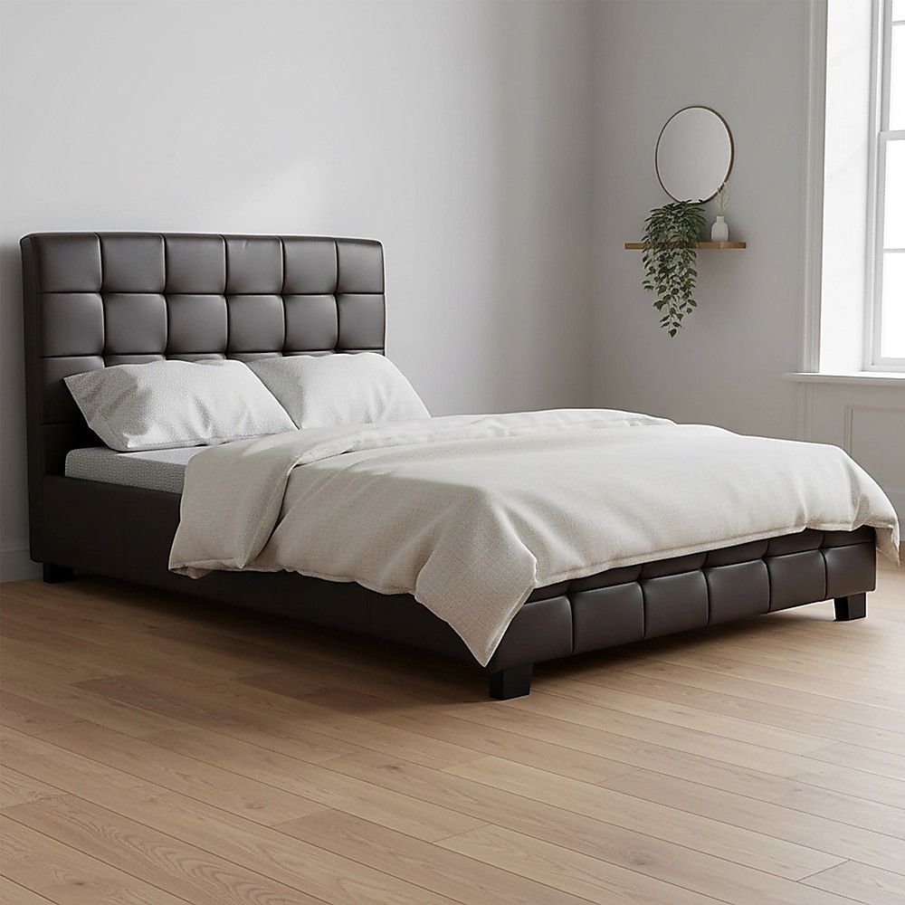 King Single PU Leather Deluxe Bed Frame Brown-Bed Frames-PEROZ Accessories