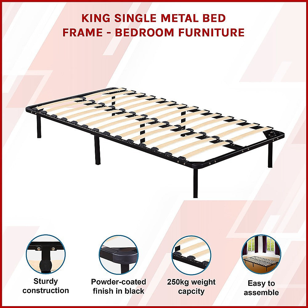 King Single Metal Bed Frame - Bedroom Furniture-Furniture > Bedroom > Beds & Bed Frames-PEROZ Accessories
