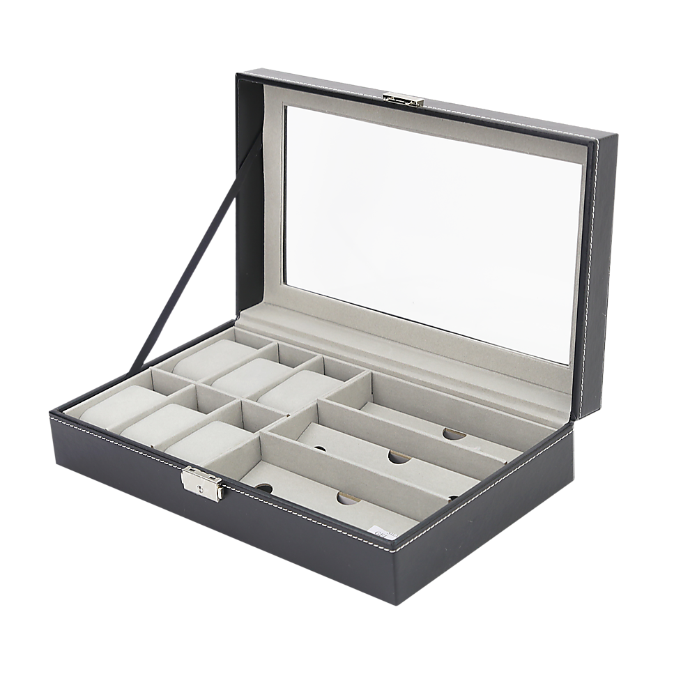 6+3 Grid Watch Sunglass Eyeglasses Display Box Case Storage Organizer PU Leather-Watch Accessories-PEROZ Accessories