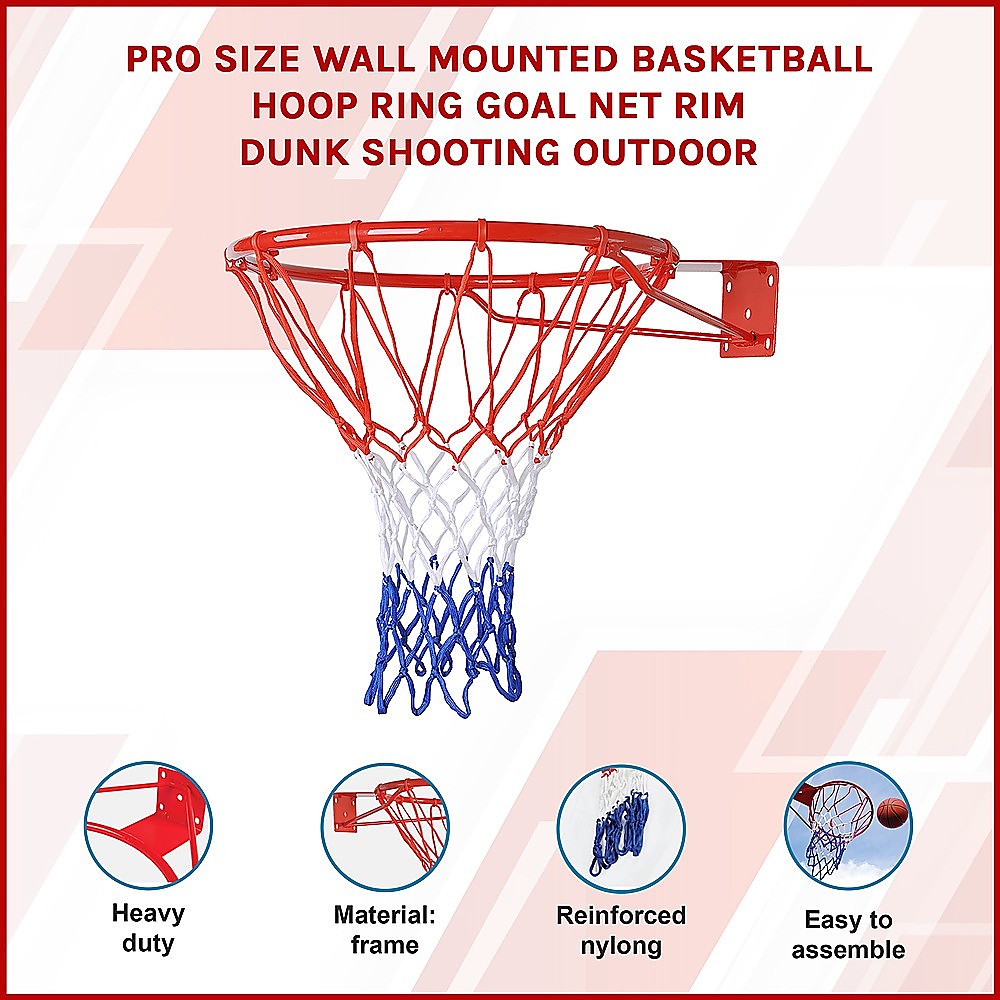 Pro Size Wall Mounted Basketball Hoop Ring Goal Net Rim Dunk Shooting Outdoor-Sports & Fitness > Fitness Accessories-PEROZ Accessories