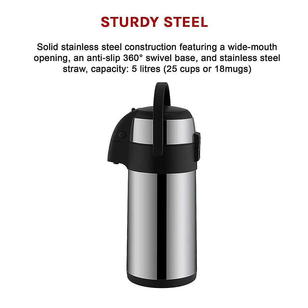 Air Pot for Tea Coffee 5L Pump Action Insulated Airpot Flask Drink Dispenser-Home & Garden > Kitchenware-PEROZ Accessories