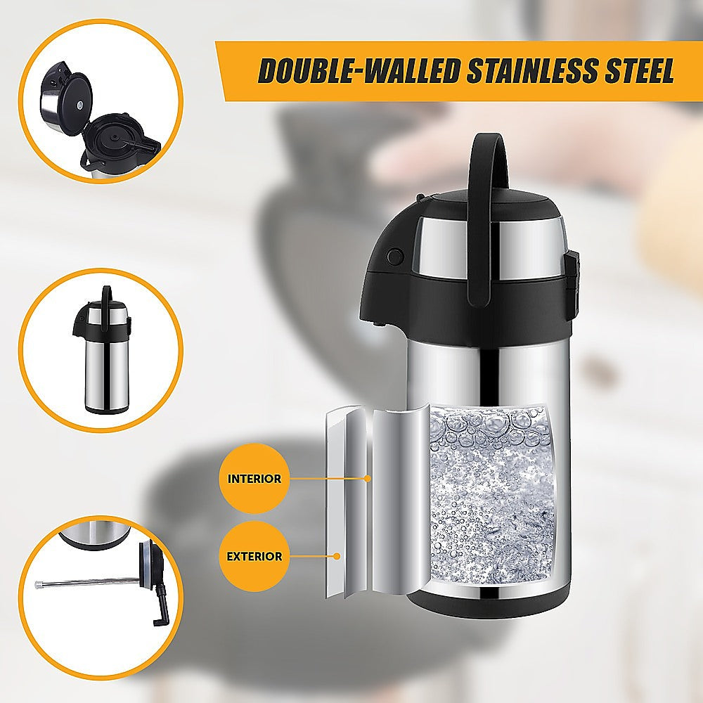Air Pot for Tea Coffee 5L Pump Action Insulated Airpot Flask Drink Dispenser-Home & Garden > Kitchenware-PEROZ Accessories