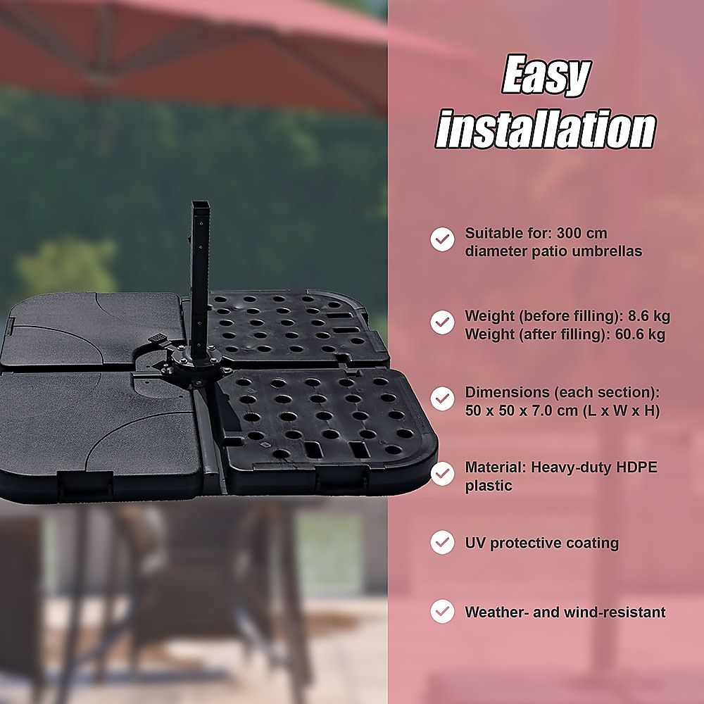 Outdoor Patio 4-Piece Cantilever Offset 3M Umbrella Base Stand Weight Water Sand-Outdoor Umbrellas-PEROZ Accessories