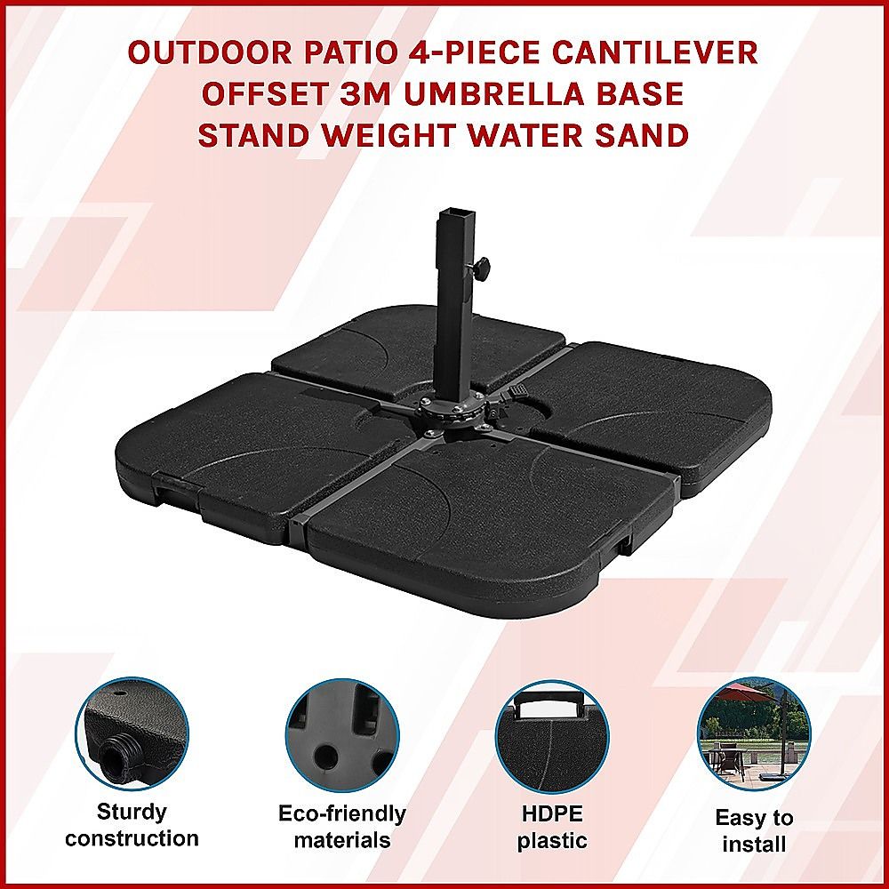 Outdoor Patio 4-Piece Cantilever Offset 3M Umbrella Base Stand Weight Water Sand-Outdoor Umbrellas-PEROZ Accessories