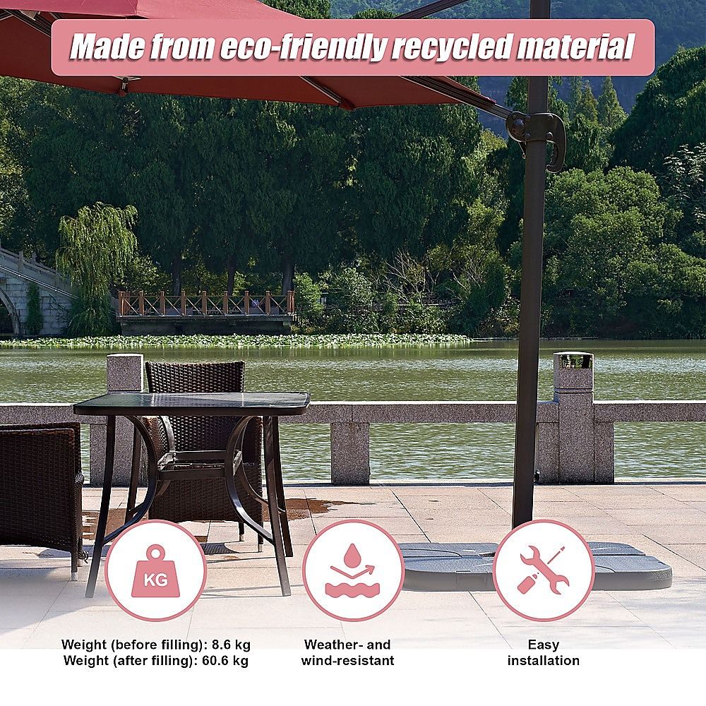 Outdoor Patio 4-Piece Cantilever Offset 3M Umbrella Base Stand Weight Water Sand-Outdoor Umbrellas-PEROZ Accessories