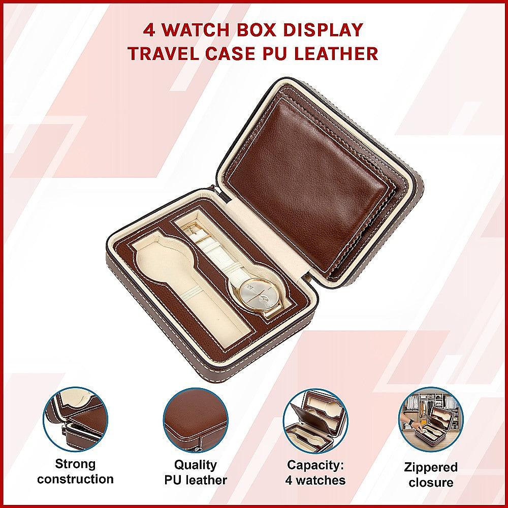4 Watch Box Display Travel Case PU Leather-Home & Garden > Hobbies-PEROZ Accessories