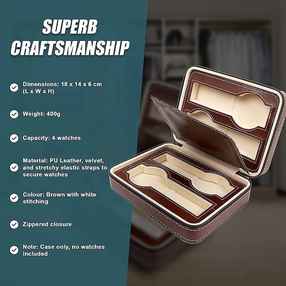 4 Watch Box Display Travel Case PU Leather-Home & Garden > Hobbies-PEROZ Accessories