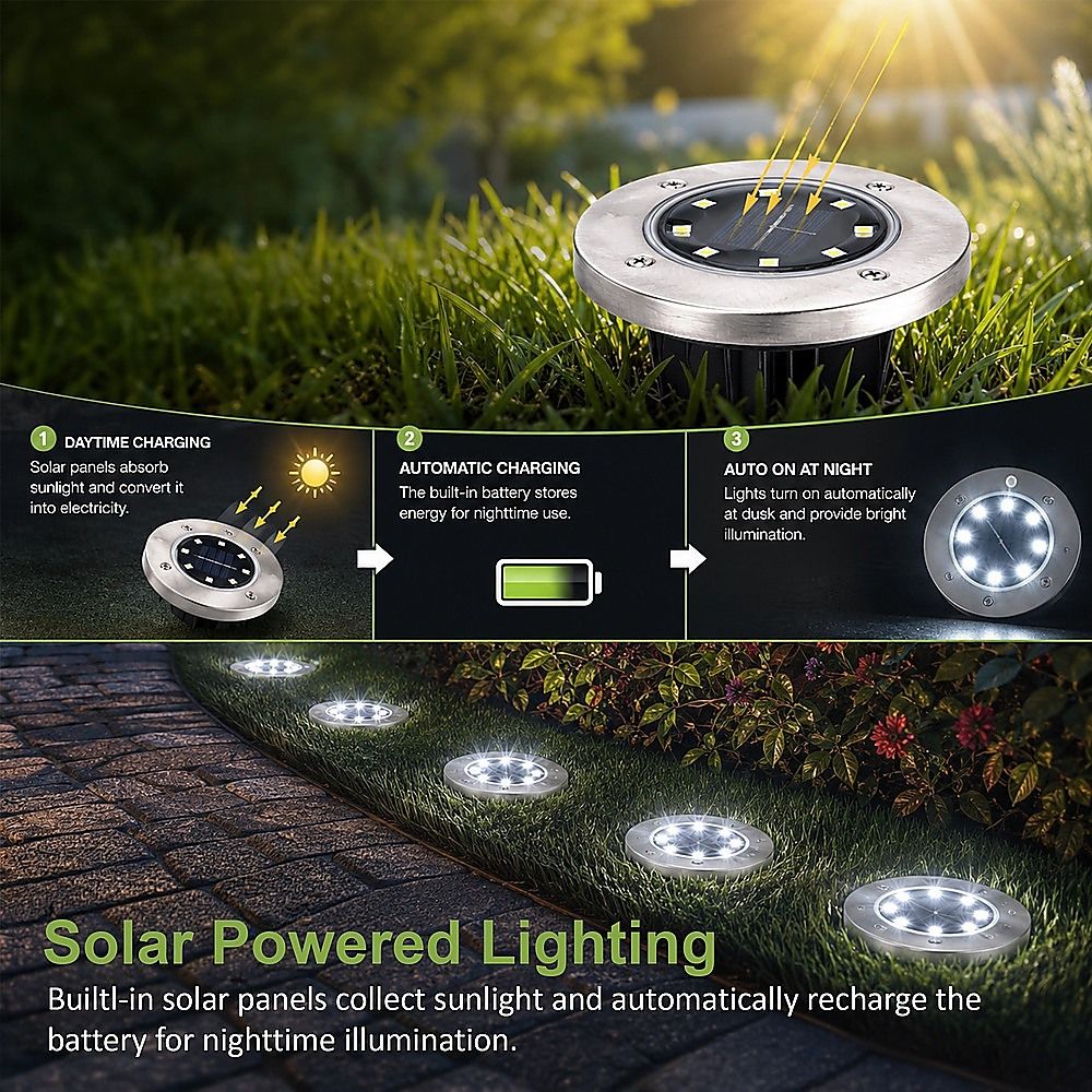 12x Solar Powered LED Buried Inground Recessed Light Garden Outdoor Deck Path-Home & Garden > Garden Lights-PEROZ Accessories
