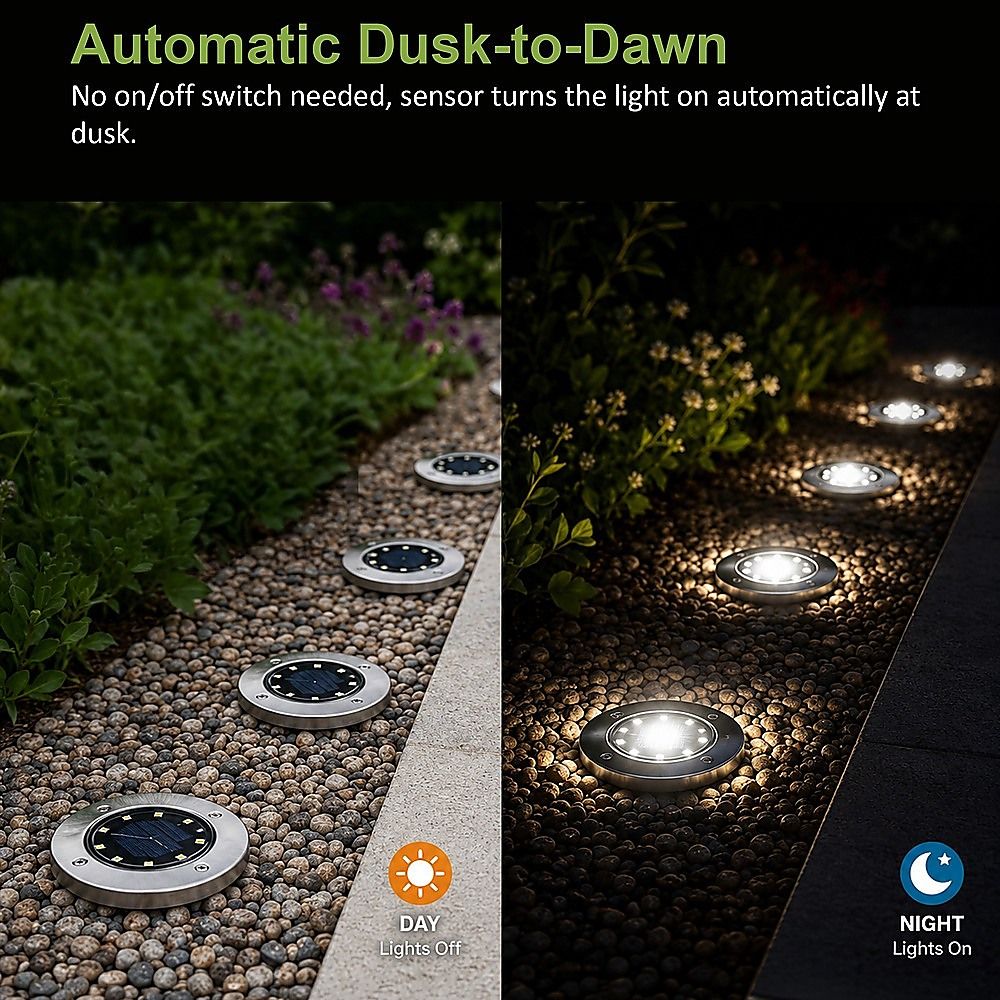 12x Solar Powered LED Buried Inground Recessed Light Garden Outdoor Deck Path-Home & Garden > Garden Lights-PEROZ Accessories