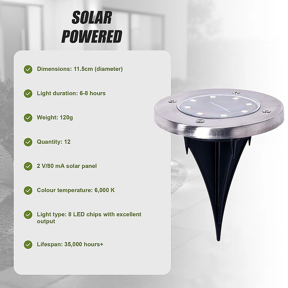 12x Solar Powered LED Buried Inground Recessed Light Garden Outdoor Deck Path-Home & Garden > Garden Lights-PEROZ Accessories