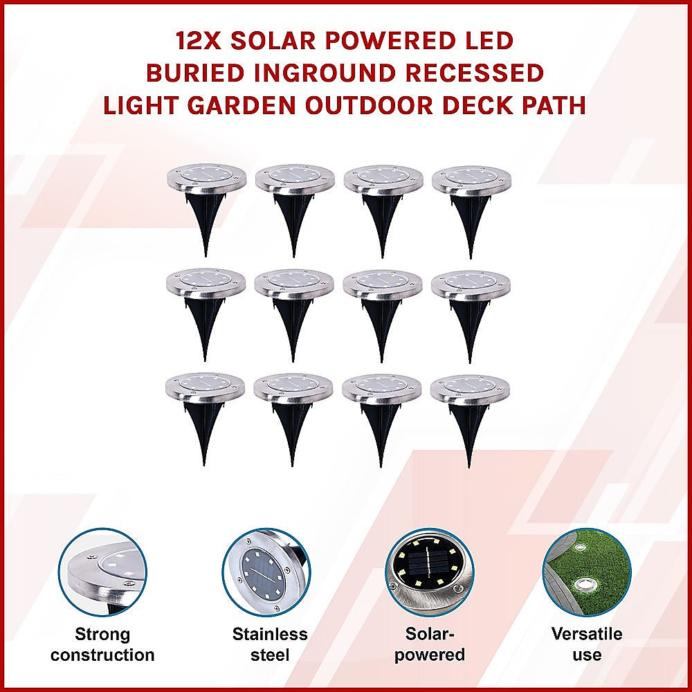 12x Solar Powered LED Buried Inground Recessed Light Garden Outdoor Deck Path-Home & Garden > Garden Lights-PEROZ Accessories