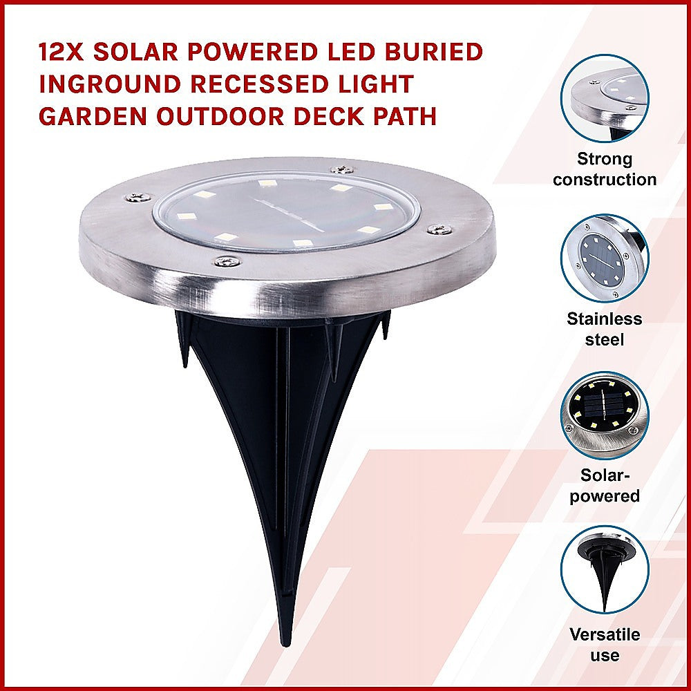 12x Solar Powered LED Buried Inground Recessed Light Garden Outdoor Deck Path-Home & Garden > Garden Lights-PEROZ Accessories