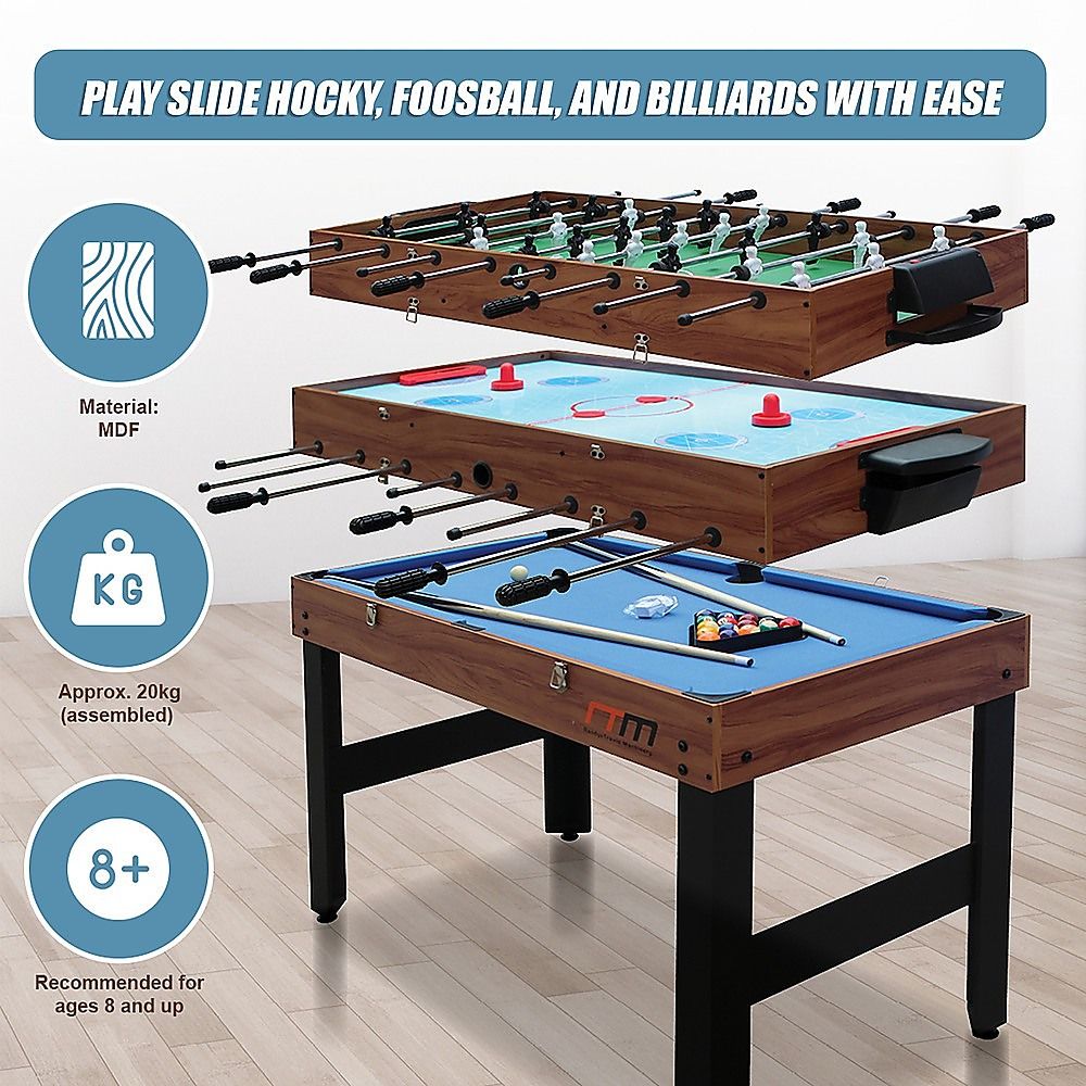 4FT 3-in-1 Games Foosball Soccer Hockey Pool Table-Gift & Novelty > Games > Activity Games-PEROZ Accessories