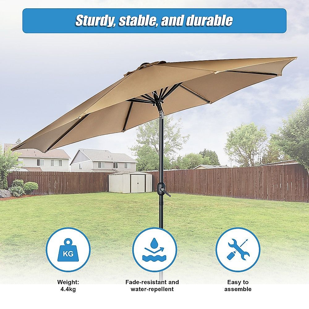 9FT Patio Umbrella Outdoor Garden Table Umbrella with 8 Sturdy Ribs-Outdoor Umbrellas-PEROZ Accessories