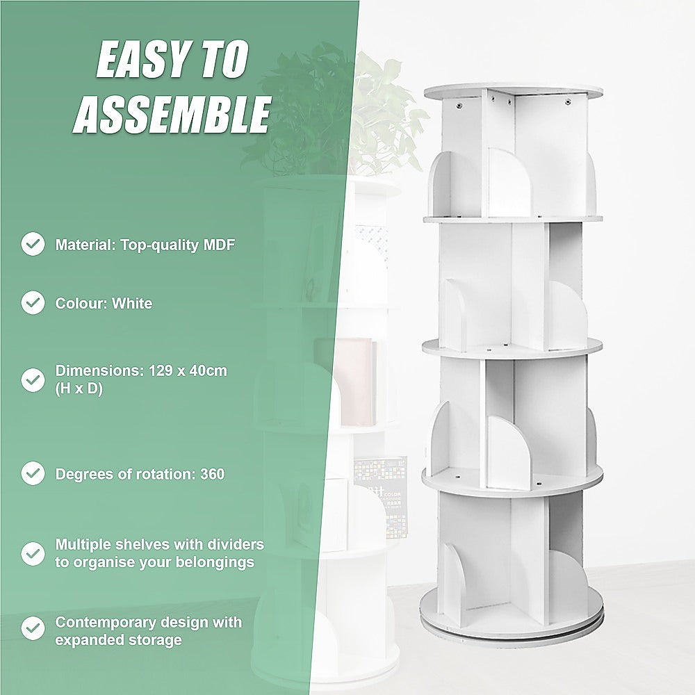 360-degree Rotating 4 Tier Display Shelf Bookcase Organiser-Bookcases & Shelves-PEROZ Accessories