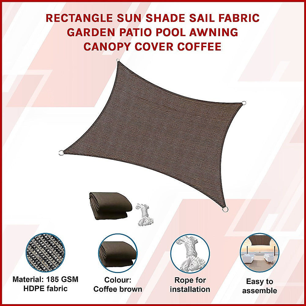 Rectangle Sun Shade Sail Fabric Garden Patio Pool Awning Canopy Cover Coffee-Home & Garden > Shading > Canopies & Gazebos-PEROZ Accessories