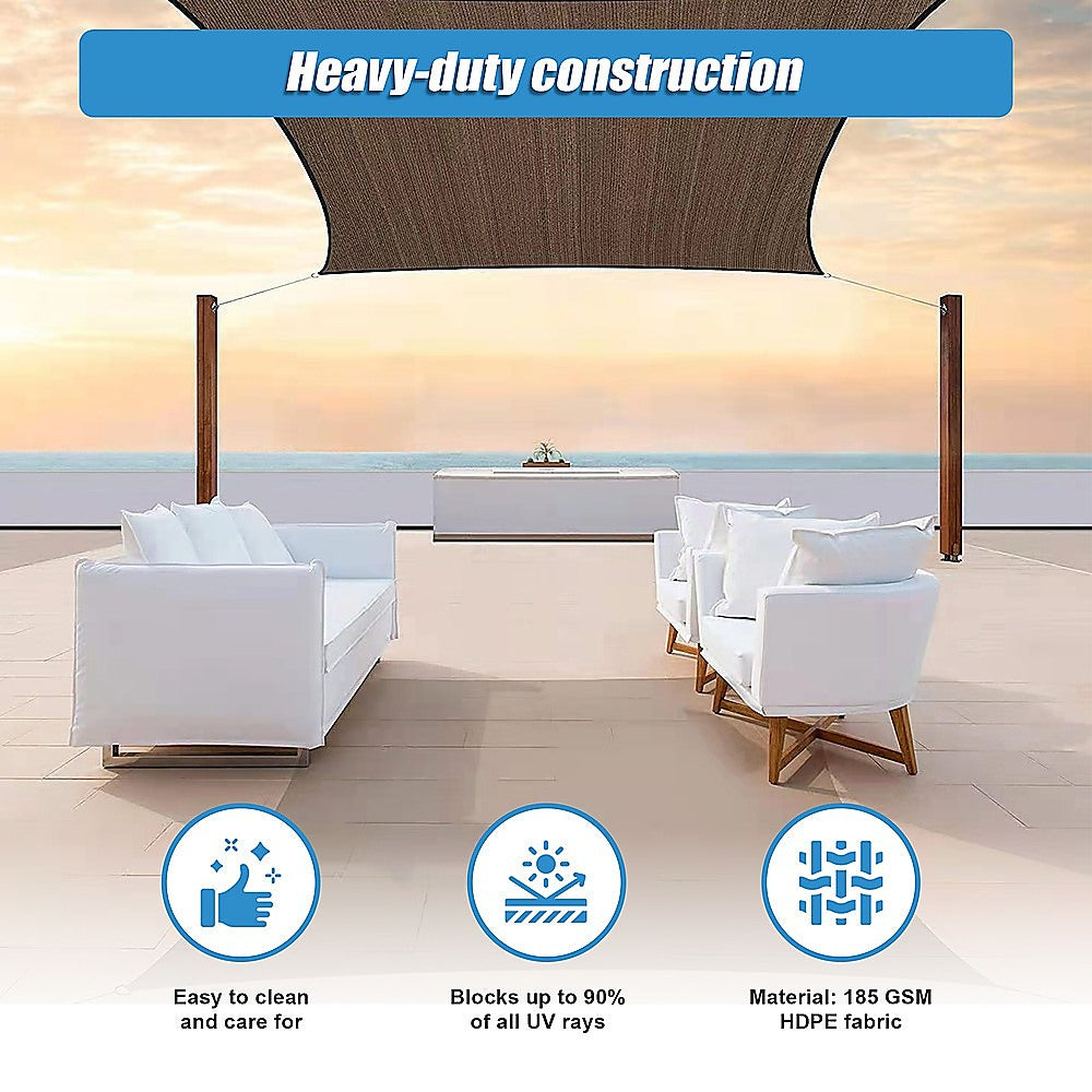 Rectangle Sun Shade Sail Fabric Garden Patio Pool Awning Canopy Cover Coffee-Home & Garden > Shading > Canopies & Gazebos-PEROZ Accessories