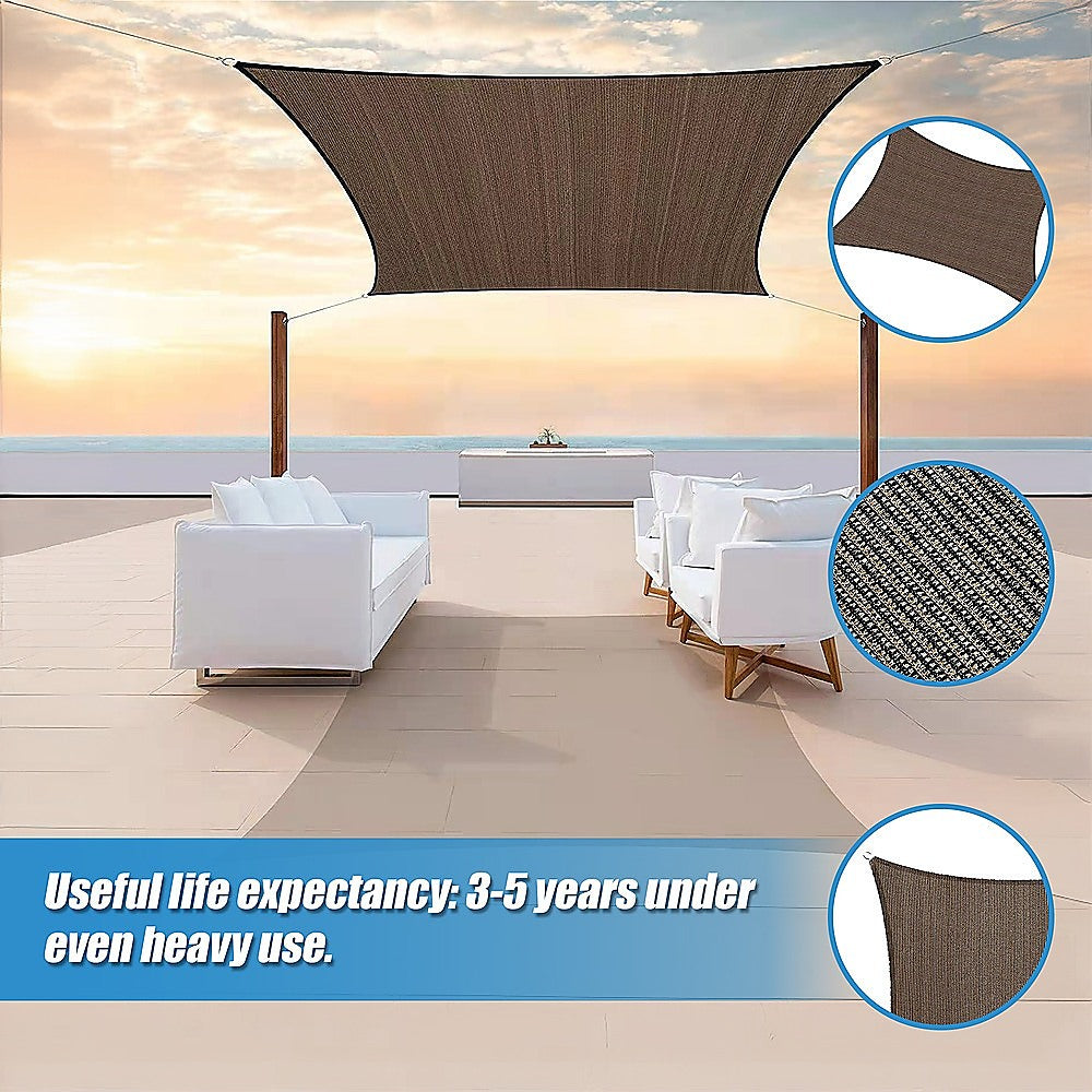 Rectangle Sun Shade Sail Fabric Garden Patio Pool Awning Canopy Cover Coffee-Home & Garden > Shading > Canopies & Gazebos-PEROZ Accessories