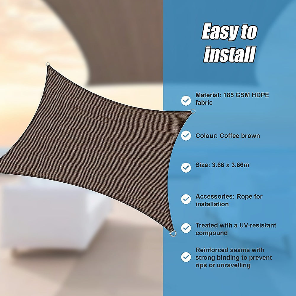 Rectangle Sun Shade Sail Fabric Garden Patio Pool Awning Canopy Cover Coffee-Home & Garden > Shading > Canopies & Gazebos-PEROZ Accessories